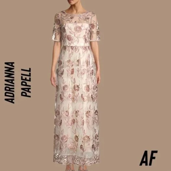 chinese dress ladies Adrianna Papell Womens Floral Embroidered Evening Dress Navy Xs main image 0